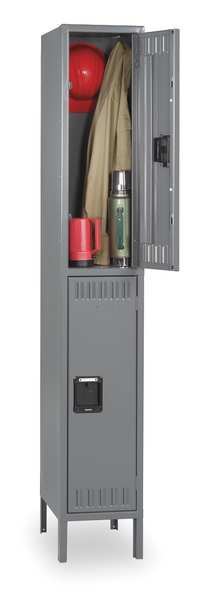 Wardrobe Locker, 15 in W, 18 in D, 78 in H, (1) Wide, (2) Openings, Gray