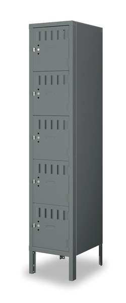 Box Locker, 12 in W, 15 in D, 66 in H, (1) Wide, (5) Openings, Gray