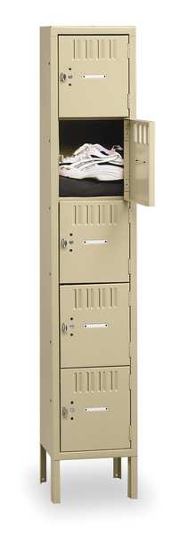 Box Locker, 12 in W, 15 in D, 66 in H, (1) Wide, (5) Openings, Sand
