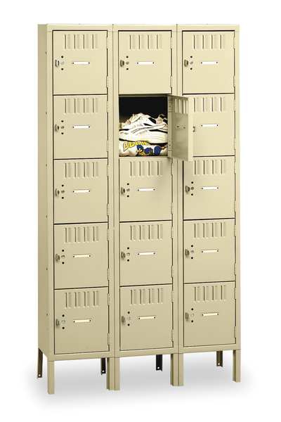 Box Locker, 36 in W, 15 in D, 66 in H, (3) Wide, (15) Openings, Sand