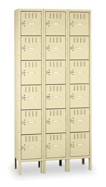Box Locker, 36 in W, 15 in D, 78 in H, (3) Wide, (18) Openings, Sand