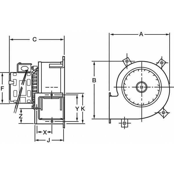 Rectangular OEM Blower, 3250 RPM, 1 Phase, Direct, Rolled Steel