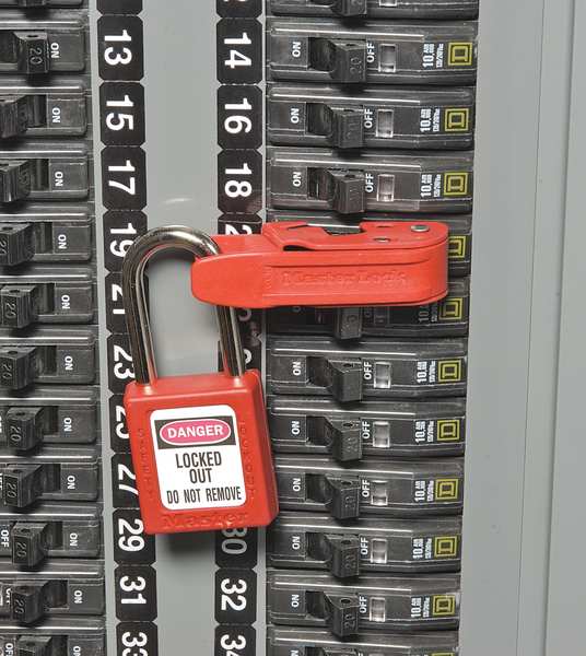 Circuit Breaker Lockout Combo Pack, Clamp-On, For 120/277V AC Volt, Steel, Red