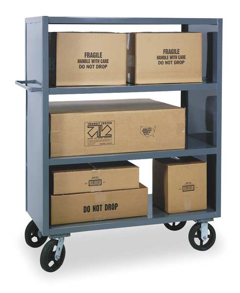 Steel Dual-Side-Access Solid-Wall Metal Stock Truck, Flat, 3 Shelves, 2,000 lb