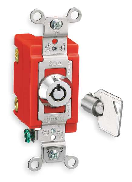 Wall Swtch, 3-Way, 20A, SS, Barrl Key Lockng