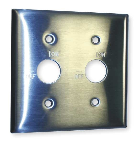 Barrel Key Wall Plates and Box Cover, Number of Gangs: 2 Stainless Steel, Brushed Finish, Silver