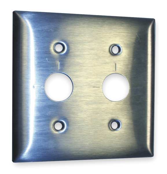 Barrel Key Wall Plates and Box Cover, Number of Gangs: 2 Stainless Steel, Brushed Finish, Silver