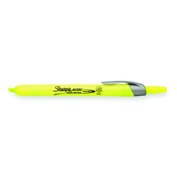 Retractable Highlighter, Micro Chisel Tip Fluorescent Yellow PK12