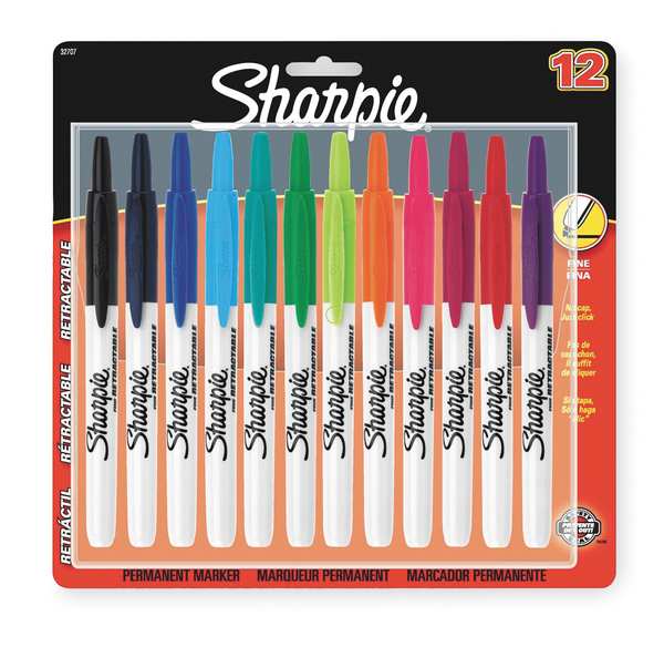 Retractable Permanent Marker Set, Fine Tip Assorted PK12
