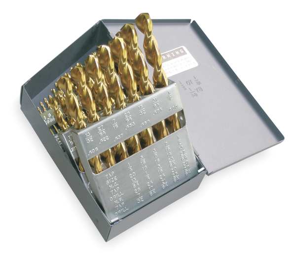 29PC 135Â° Heavy-Duty Parabolic Jobber Length Drill Set Cle-Line 1872-TN TiN HSS RHS/RHC 1/16-1/2