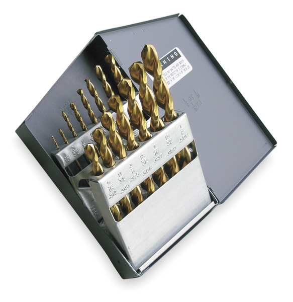 15PC 135Â° Heavy-Duty Parabolic Jobber Length Drill Set Cle-Line 1872-TN TiN HSS RHS/RHC 1/16-1/2