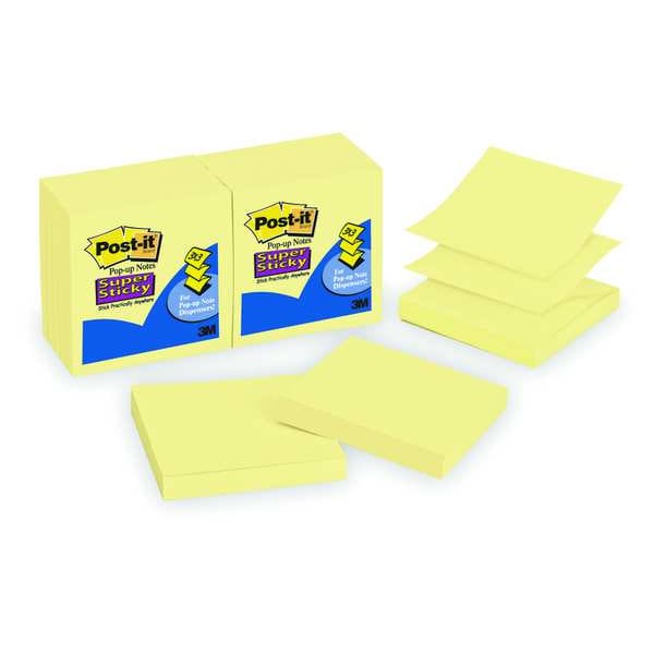 Pop-up Super Sticky Notes, 3x3 In, YW, PK12