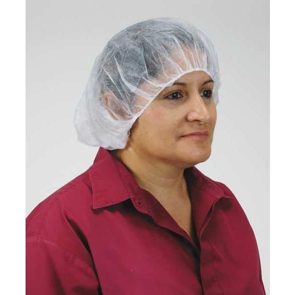 Pleated Bouffant Cap, Polypropylene, Latex-Free, 21 in, Universal Fit, White, 100 Pack