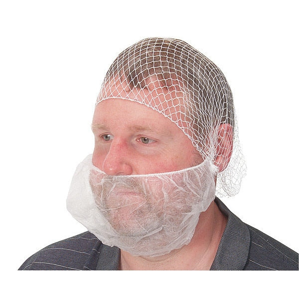 Beard Cover, Polypropylene, Latex-Free, Universal Fit, White, 100 Per Pack