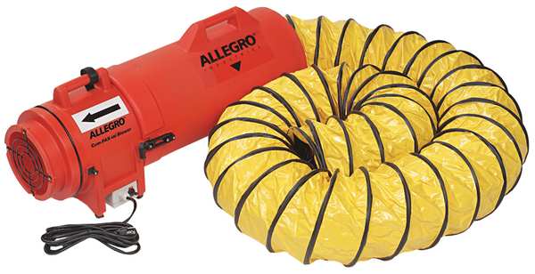 Confined Space Fan, Axial, Blower/Fan Speed 3,200 RPM, 25 ft Duct, 8 in Duct Dia