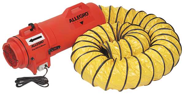 Confined Space Fan, Axial, Blower/Fan Speed 3,200 RPM, 25 ft Duct, 8 in Duct Dia