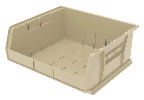 Hang & Stack Storage Bin, Beige, Plastic, 14 3/4 in L x 16 1/2 in W x 7 in H, 75 lb Load Capacity