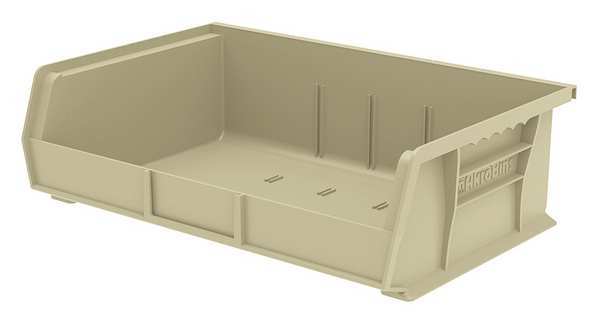 Hang & Stack Storage Bin, Beige, Plastic, 10 7/8 in L x 16 1/2 in W x 5 in H, 60 lb Load Capacity