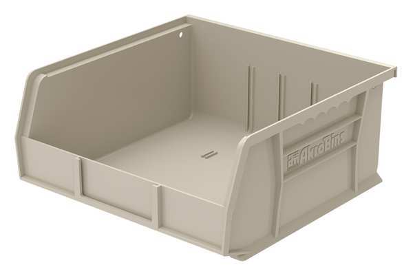 Hang & Stack Storage Bin, Beige, Plastic, 10 7/8 in L x 11 in W x 5 in H, 50 lb Load Capacity