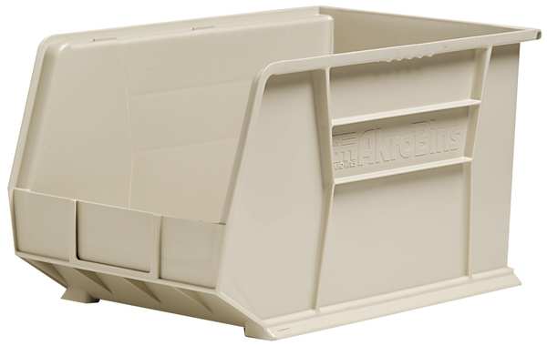 Hang & Stack Storage Bin, Beige, Plastic, 18 in L x 11 in W x 10 in H, 60 lb Load Capacity