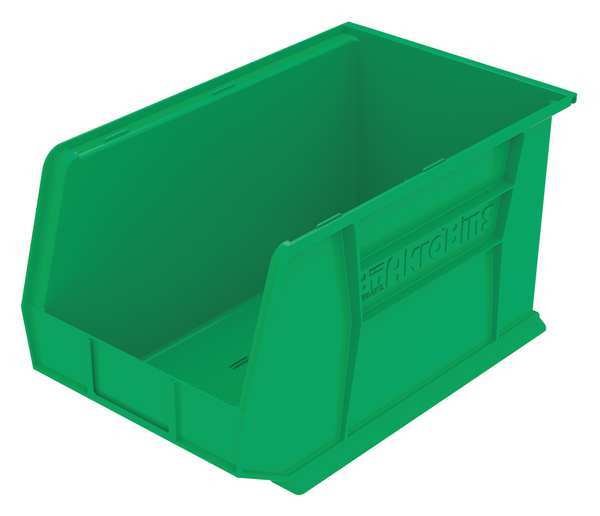 Hang & Stack Storage Bin, Green, Plastic, 18 in L x 11 in W x 10 in H, 60 lb Load Capacity