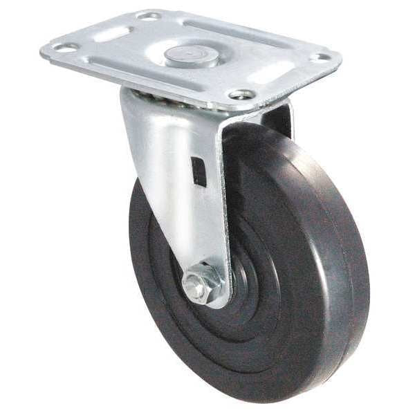 Swivel Plate Caster, Rubber, 3 in, 100 lb, D
