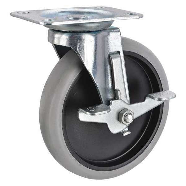 Swivel Plate Caster, Therm Rubber, 5 in, 145 lb