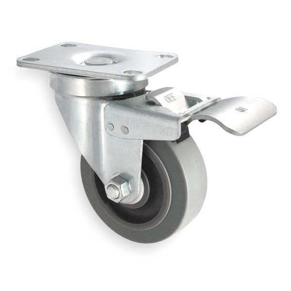 Swivel Plate Caster, Rubbr, 3 in., 200 lb, C