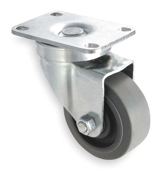 Swivel Plate Caster, Rubber, 4 in., 250 lb.