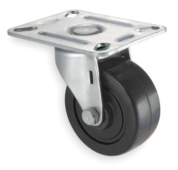 Swivel Plate Caster, Rubber, 3 in., 125 lb.