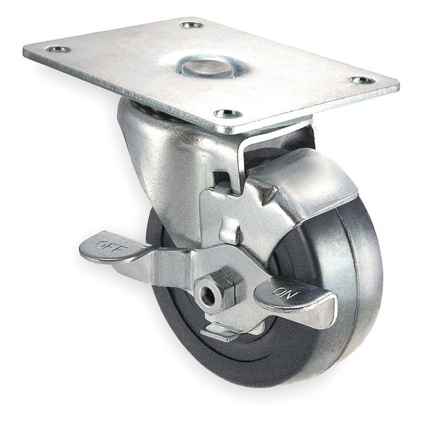 Swivel Plate Caster, Rubber, 3 in, 125 lb, A