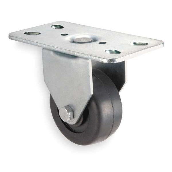 Rigid Plate Caster, Rubber, 3 in., 125 lb.