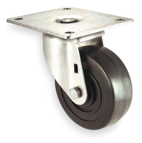 Swivel Plate Caster, Rubber, 4 in., 300 lb.