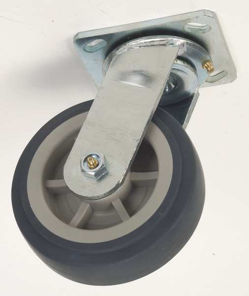 Swivel Plate Caster, Therm Rubber, 5 in., 400 lb