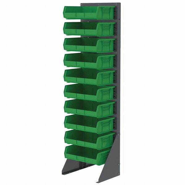 Hang & Stack Storage Bin, Green, Plastic, 10 7/8 in L x 16 1/2 in W x 5 in H, 60 lb Load Capacity