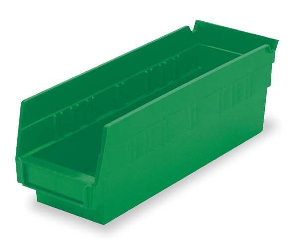 Shelf Storage Bin, Green, Plastic, 11 5/8 in L x 4 1/8 in W x 4 in H, 10 lb Load Capacity