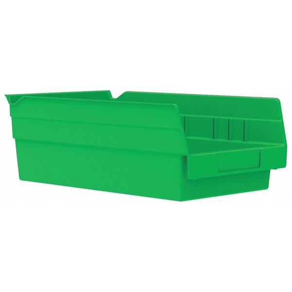 Shelf Storage Bin, Green, Plastic, 11 5/8 in L x 6 5/8 in W x 4 in H, 15 lb Load Capacity