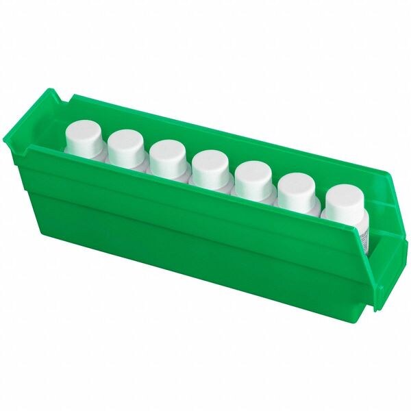 Shelf Storage Bin, Green, Plastic, 11 5/8 in L x 2 3/4 in W x 4 in H, 7 lb Load Capacity