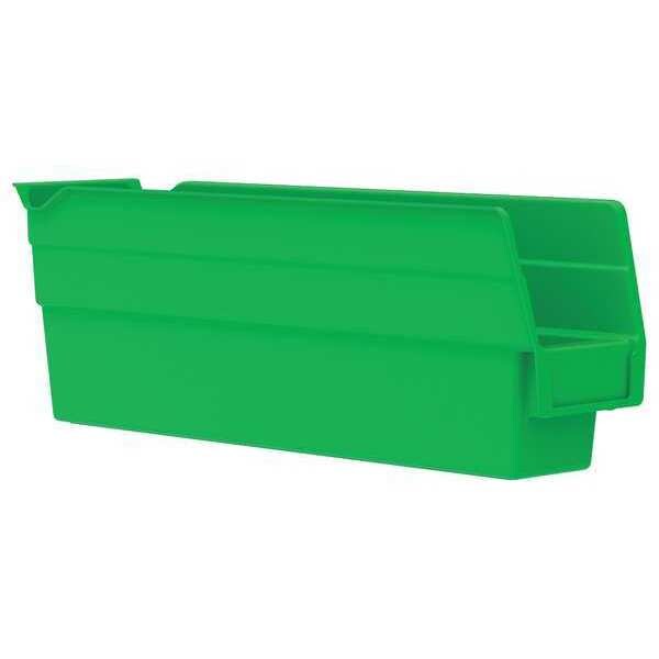Shelf Storage Bin, Green, Plastic, 11 5/8 in L x 2 3/4 in W x 4 in H, 7 lb Load Capacity