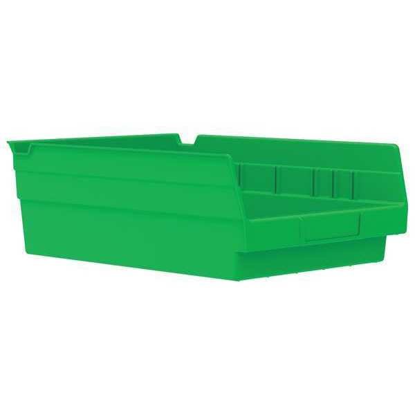 Shelf Storage Bin, Green, Plastic, 11 5/8 in L x 8 3/8 in W x 4 in H, 15 lb Load Capacity