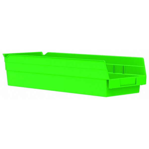 Shelf Storage Bin, Green, Plastic, 17 7/8 in L x 6 5/8 in W x 4 in H, 20 lb Load Capacity