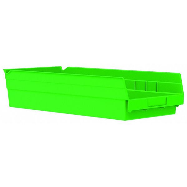 Shelf Storage Bin, Green, Plastic, 17 7/8 in L x 8 3/8 in W x 4 in H, 20 lb Load Capacity