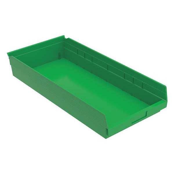 Shelf Storage Bin, Green, Plastic, 23 5/8 in L x 11 1/8 in W x 4 in H, 20 lb Load Capacity