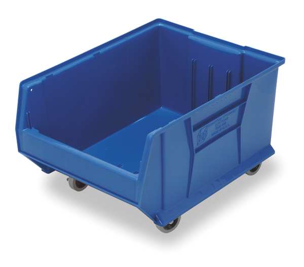 Mobile Storage Bin, Blue, Polypropylene/Polyethylene, 29 7/8 in L x 16 1/2 in W x 11 in H