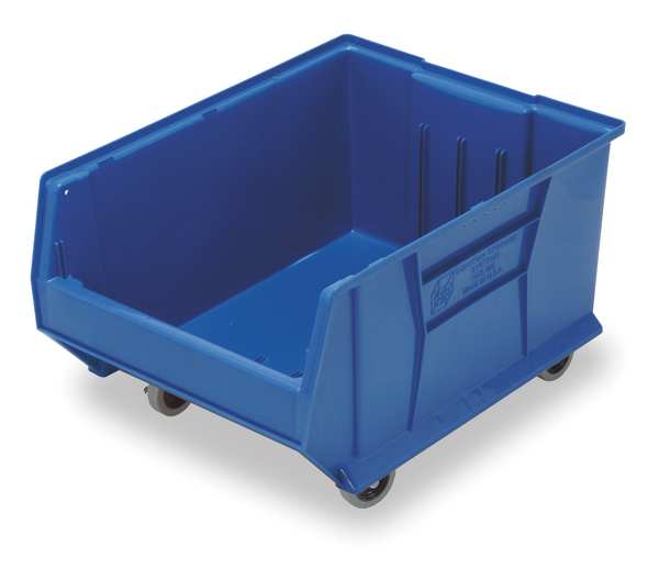 Mobile Storage Bin, Blue, Polypropylene/Polyethylene, 29 7/8 in L x 18 1/4 in W x 12 in H