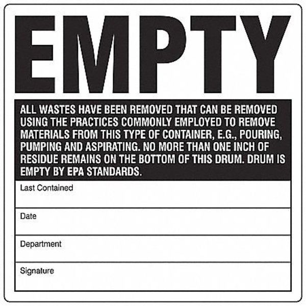 Drum Label, 6 In. H, 6 In. W, PK100, 121439