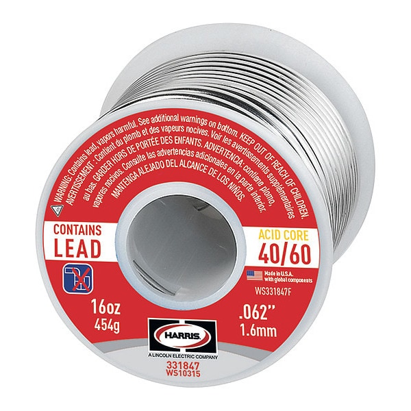 Leaded Solder, Dia 0.062 In, 1lb