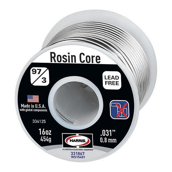 Rosin Core Solder, Dia 0.031 In, 1lb
