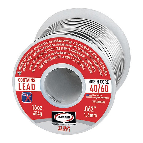 Rosin Core Solder, Dia 0.062 In, 1lb