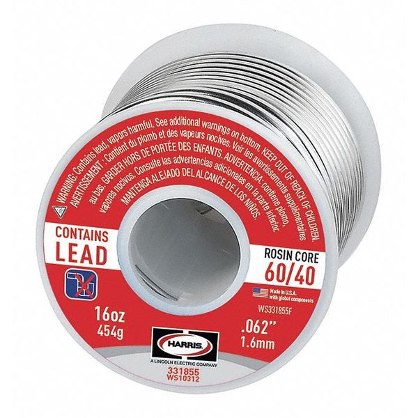 Rosin Core Solder, Dia 0.062 In, 1lb